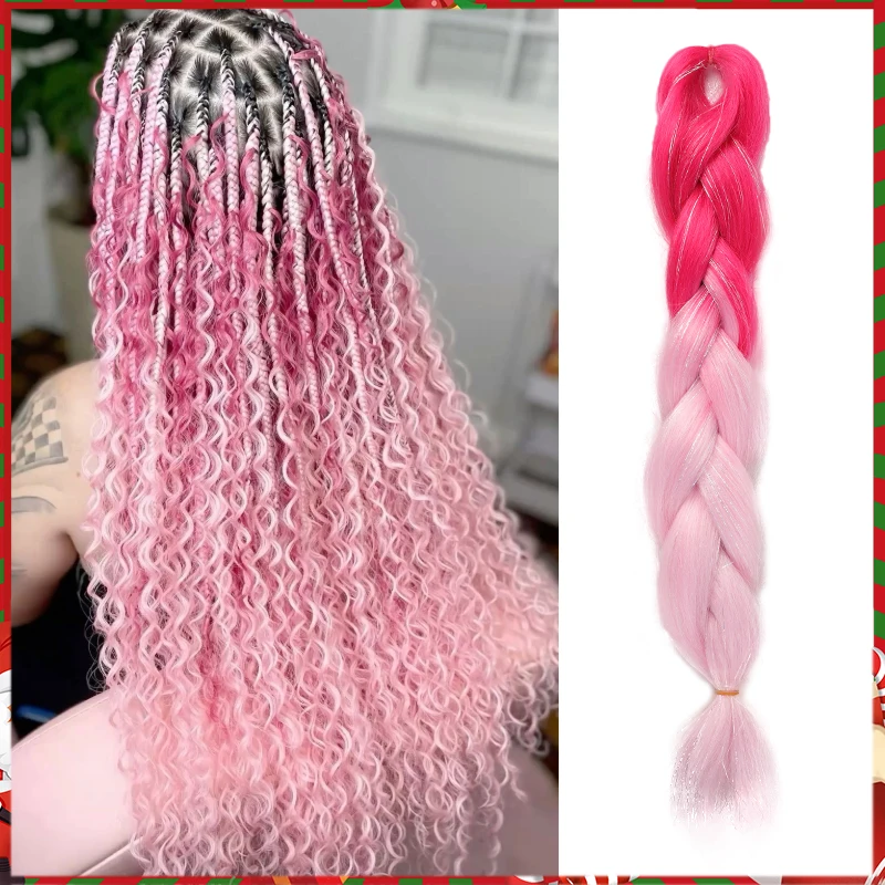 24 Inch Giant Ombre Rainbow Mixed Color Women's Braided Extension High Temperature Synthetic Fiber for Christmas Carnival Party