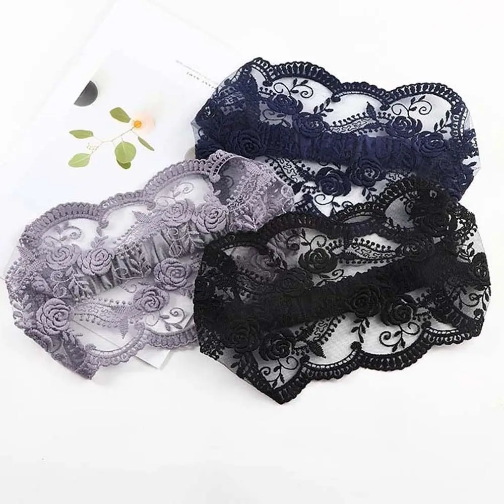 Non Slip Lace Flower Headband Hair Hoop Lightweight Wide Side Head Wrap Headwear Elastic Mesh Hollow Hairbands Female/Girls