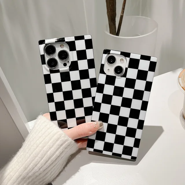 Soft Black Plaid Square iPhone Case