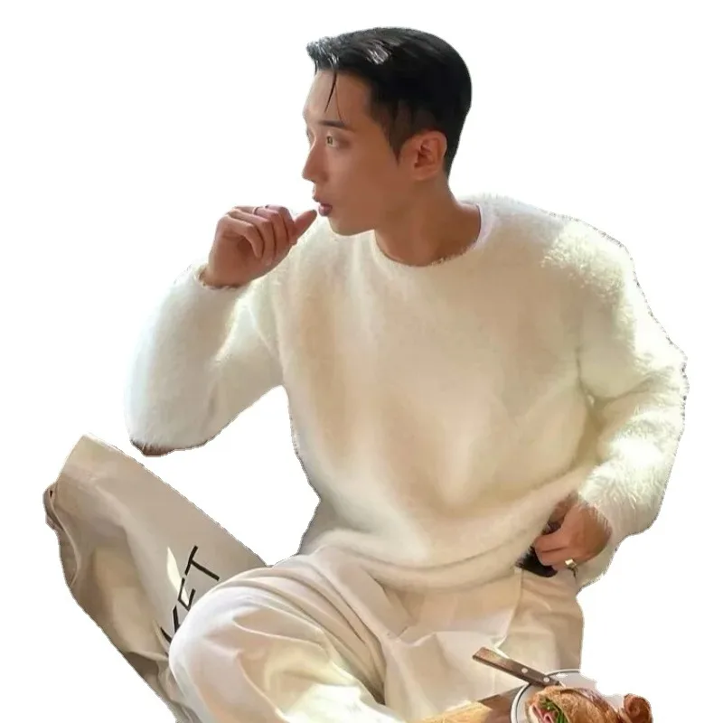 

Свитеры мужские корейские утепленные вязаные осенне-зимние свободные повседневные пуловеры с длинным рукавом флисовая уличная одежда