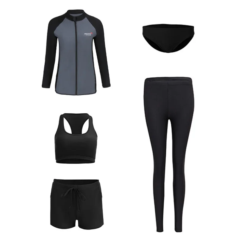 Women's 5pcs set Rash Guard Tops Bottoms Long Sleeve Bathing Suits Full