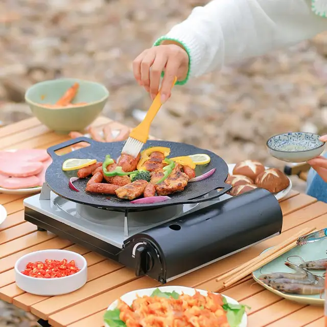 Grill Pan Koreai Kerek Nem Tapadós Barbecue Tányér Kültéri Utazási Kemping Serpenyő Serpenyőben Kiegészítők - Image 2