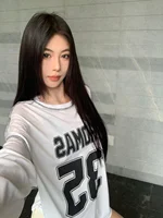 Laid-ba Sle Thin Stitch One-oulder Long Sve T-irt Women Summer 2024 New Print Loose Casual Sun Protection Top