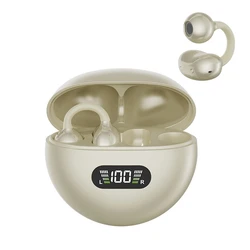 Wireless Bone Conduction Ear Clip Headphones - Waterproof Sport Earbuds with Digital Display (Skin)