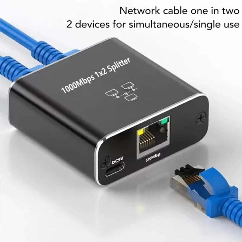 Dual Access Network Cable Splitter, RJ45 Ethernet Port With Gigabit Speed