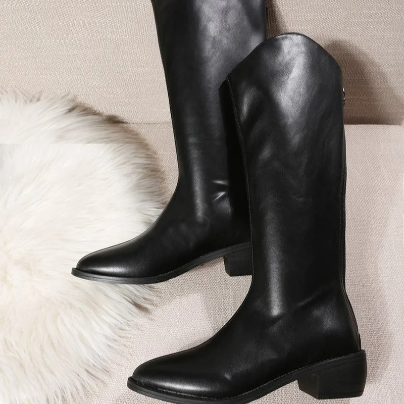 Women's Pointy Knee-high Boots Platform High Boots Fashion Knight Boots 2023 New Black and White Office Shoes for Women Outdoors