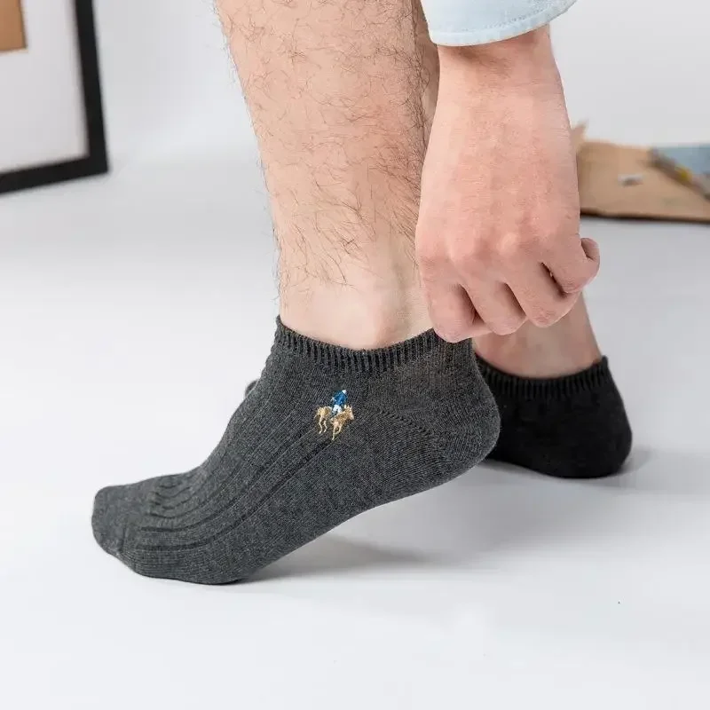 Solid Color Socks Fashion Business Men Cotton Low Cut Socks Breathable Anti-Bacterial Deodorant 3Colors Accessories Gifts