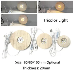 Dimmable Wooden USB Desktop Decorative Light with Colorful Gradient and Remote Control - 100x100x20mm (Tricolor Light)