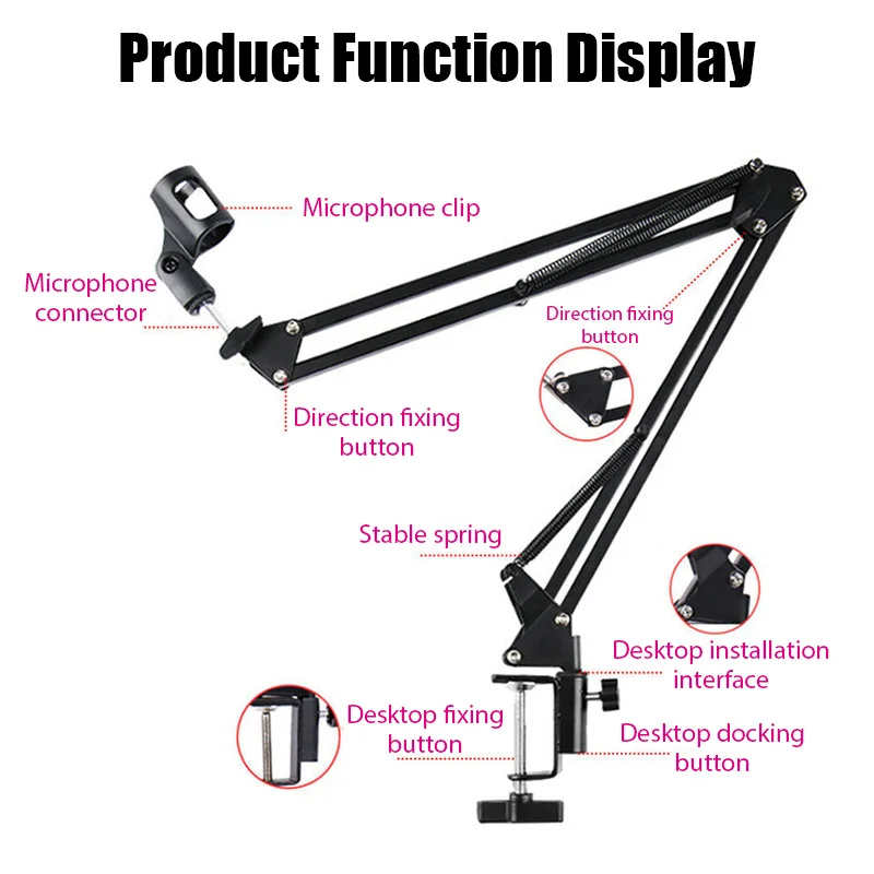 Adjustable Microphone Scissor Arm Stand Desktop Mic Clip Holder Live Cantilever Bracket Microphone Bracket Extendable