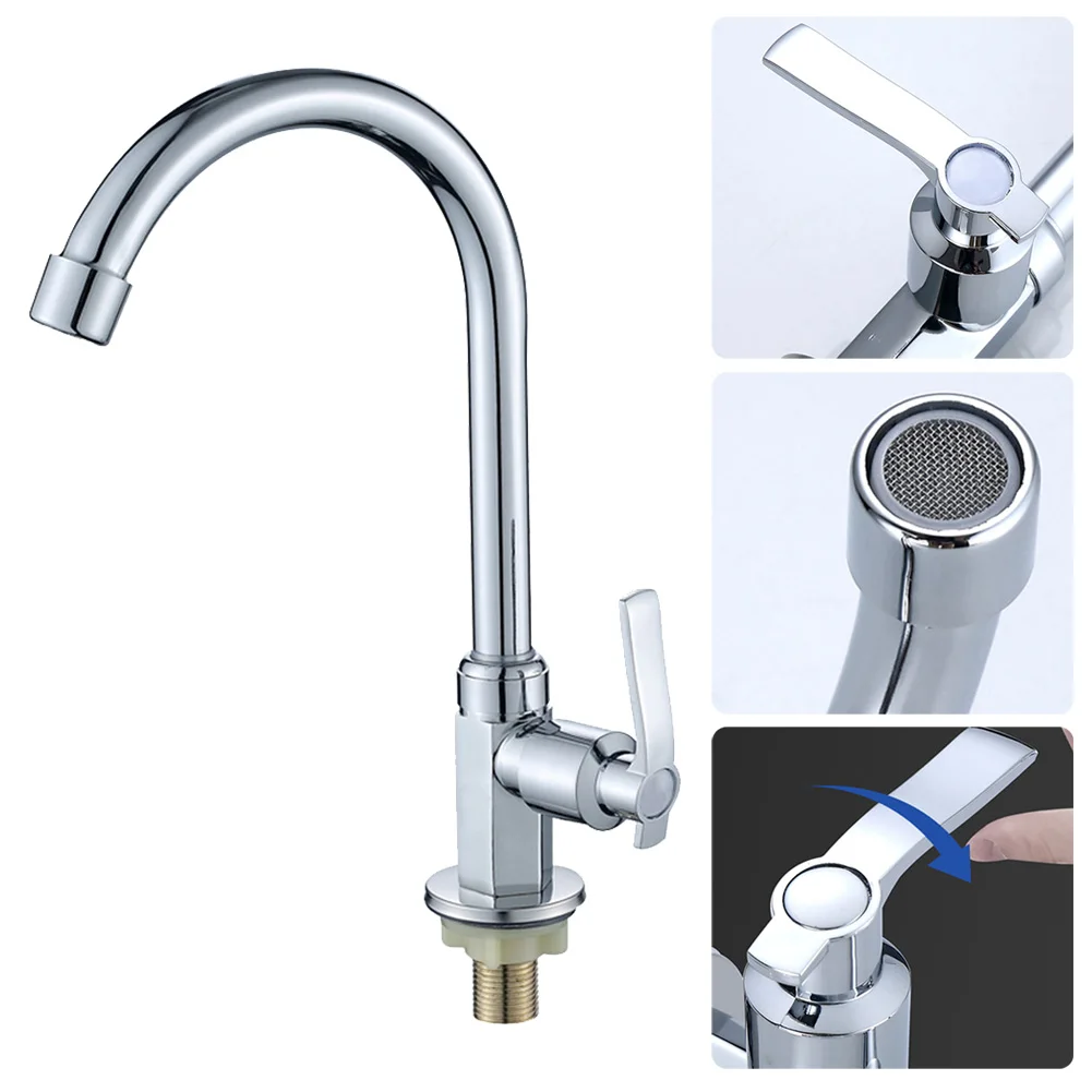 

1Pcs Kitchen Sink Cold Faucet Zinc Alloy Swivel Spout Single Lever Tap With Energy-saving Bubbler Mono Modern Plating Faucet