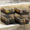 WORTHBUY 2 Tier Pull Out Plastic Storage Rack Large Capacity Kitchen Cabinet Storage Organizer Drawer Spice Jar Storage Shelves 1