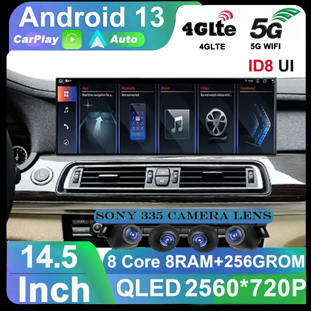

14.5 Inch Android 13 Auto ID8 Car Radio Player Multimedia Stereo GPS Carplay For BMW 7 Series F01 F02 CIC NBT System Autoradio