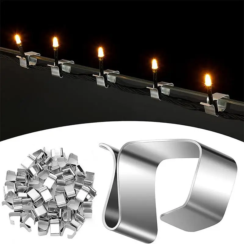 Ganchos de para Pendurar Luzes ao ar Livre Grampos da Calha Ganchos do Telhado Luzes do Natal do Feriado 50 Pcs Aço Inoxidável
