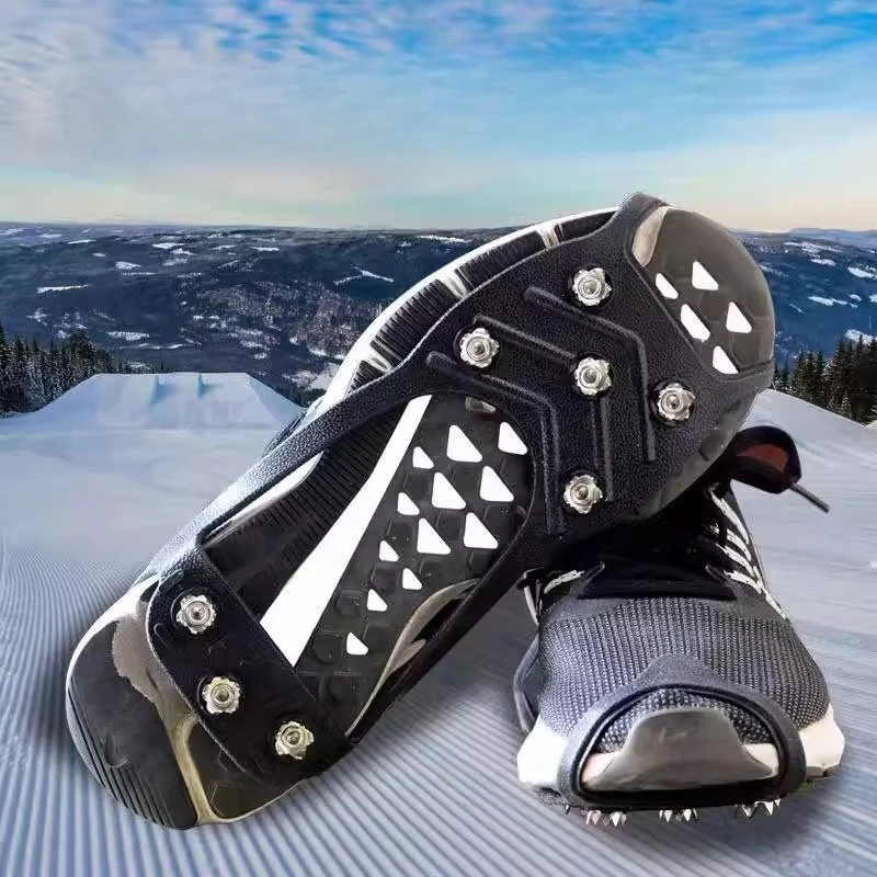 Outdoor Ice Cleats Anti Slip Shoe Covers Steel Studs Crampons For Walking on Snow and Icy Roads Winter Climbing Hiking Gear
