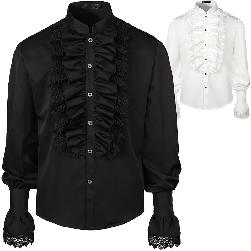 

Mens Pirate Shirt Vampire Renaissance Victorian Steampunk Gothic Ruffled Medieval Halloween Costume Clothing Chemise Homme 2Xl