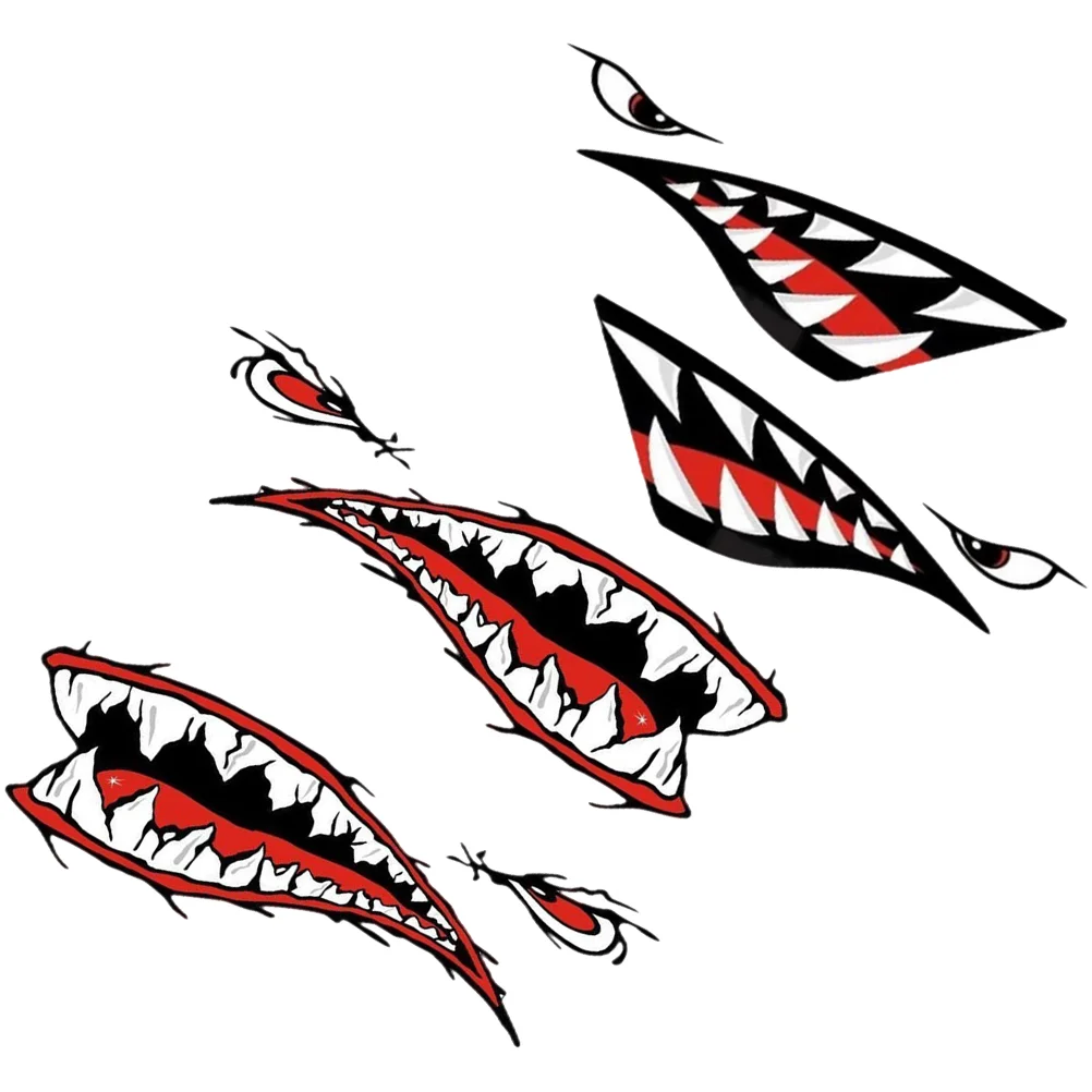 

2 Pairs Waterproof Shark Mouth Stickers Boat Decals Car Sticker for Boat