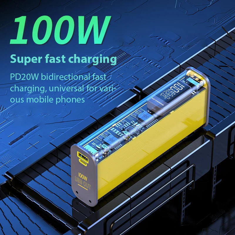 Power Bank Power Bank Case PD100W Transparent 18650*8/21700*4 With board DIY Suit USB TYPE C Two-way Fast Charging Housing