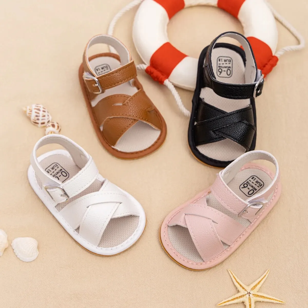 Meckior Newborn Baby Sandals Flats PU Leather Rubber Sole Anti-Slip First Walker Toddler Baby Girl Shoes Summer Infant Shoes kids shoes sandals baby sandals