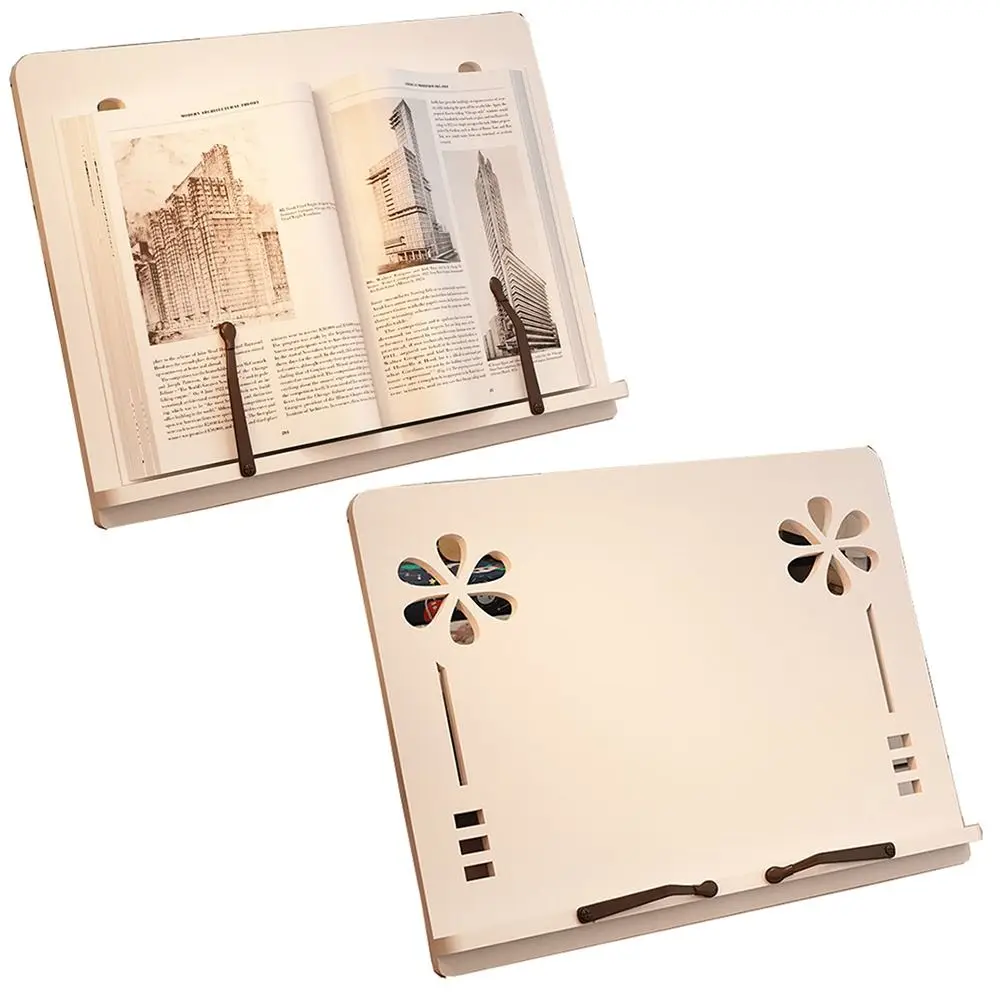 조절 가능한 나무 독서대 접이식 미끄럼 방지 독서 받침대 태블릿 다중 포지션 페이지 페이퍼 클립 포함 데스크탑 북 라이저