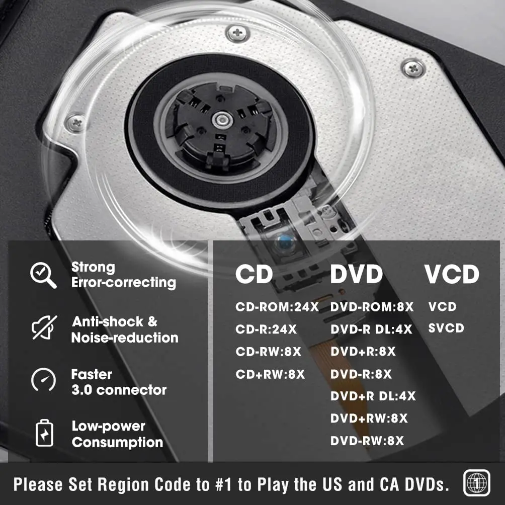 Gravador de cd e Dvd Externo Leitor de Unidade Óptica Portátil Usb 3.0 Tipo-c Escritor para Laptop Desktop Windows 8 - Imagem 2