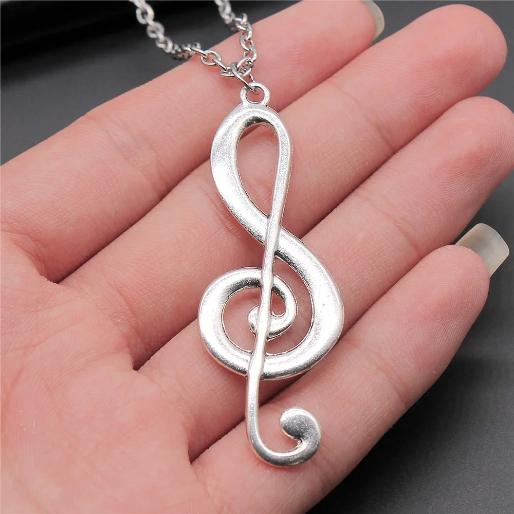 Vintage Antike Silber Überzogene 61x22mm Big Musical Note Anhänger Halskette Für Frauen Männer Lange Kette Trendy Schmuck zubehör
