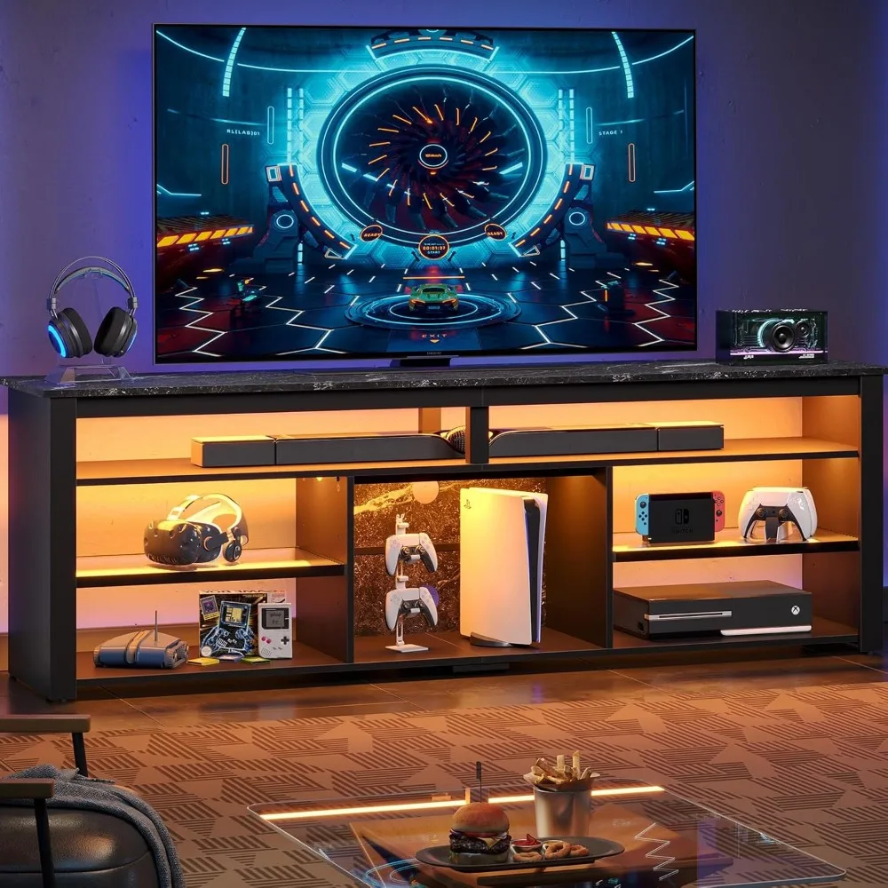 70 Inch TV Stand, Tall LED Entertainment Center for 70/75/80 inch TV, Gaming TV Cabinet with Storage for PS5, Modern TV Console 3