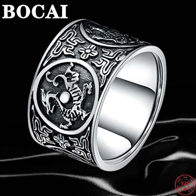 

Мужские серебряные кольца с подвеской BOCAI, украшения из тайского серебра с изображением белого тигра, четырех Бог, зверя, Амулет из чистого серебра, модные ювелирные украшения
