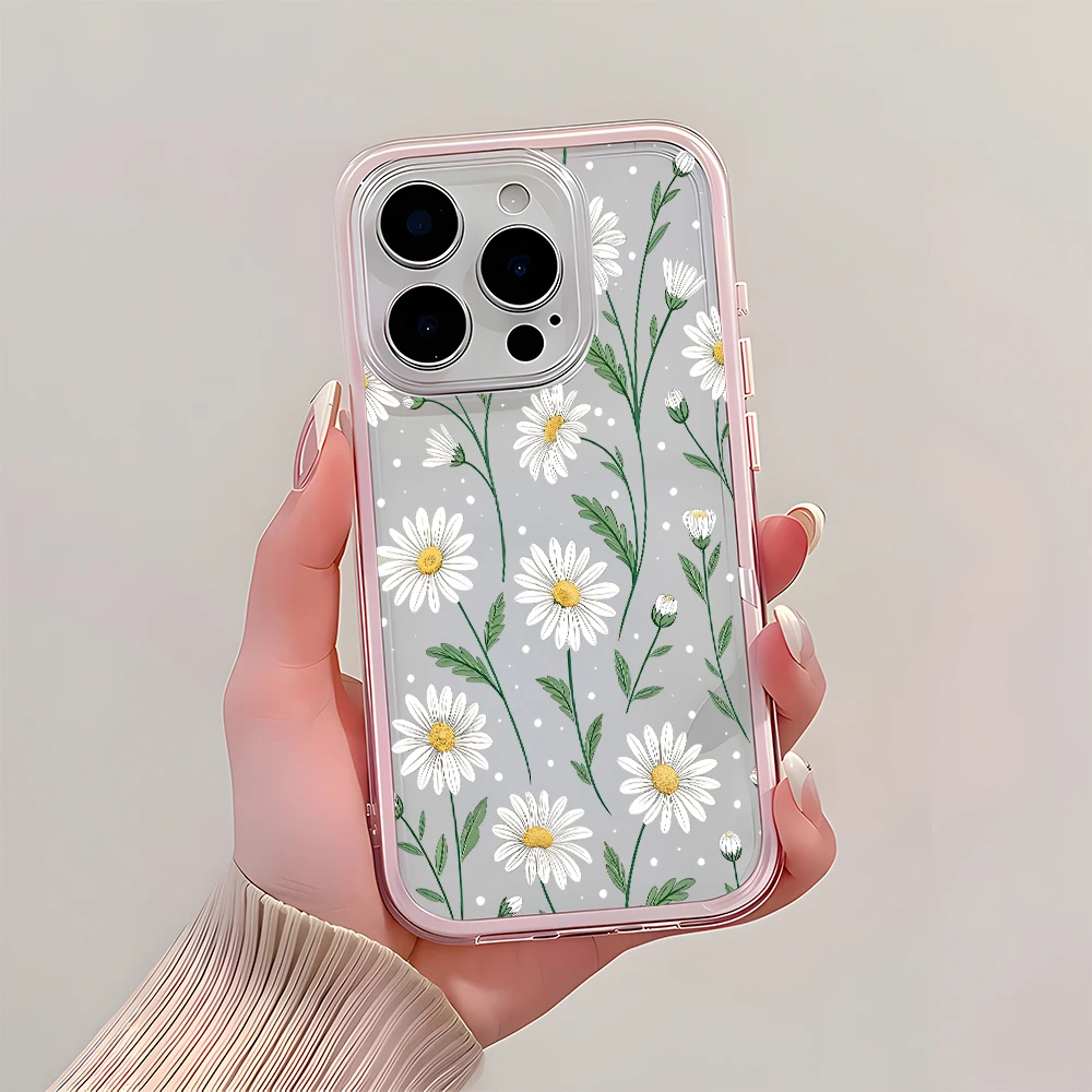 Fresh Daisy Floral Pattern Clear Phone Case - Candy Color Soft Cover