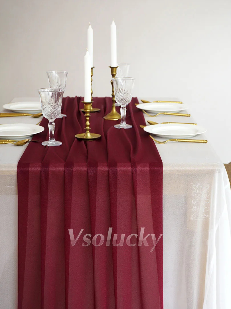 Elegant Burgundy Sheer Table Runner for Romantic and Special Occasions