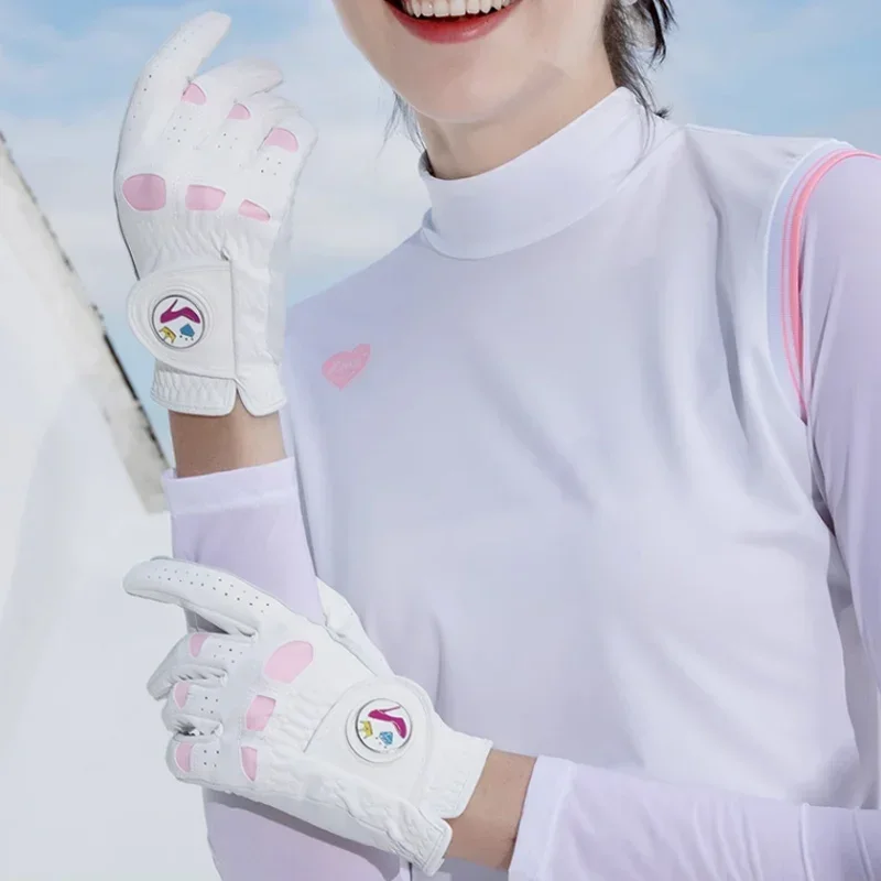 Love Golf 1 Pair Women Lambskin Leather Golf Gloves with Mark Ladies Anti-skid Elastic Sports Mittens Hook and Loop Soft Gloves 2