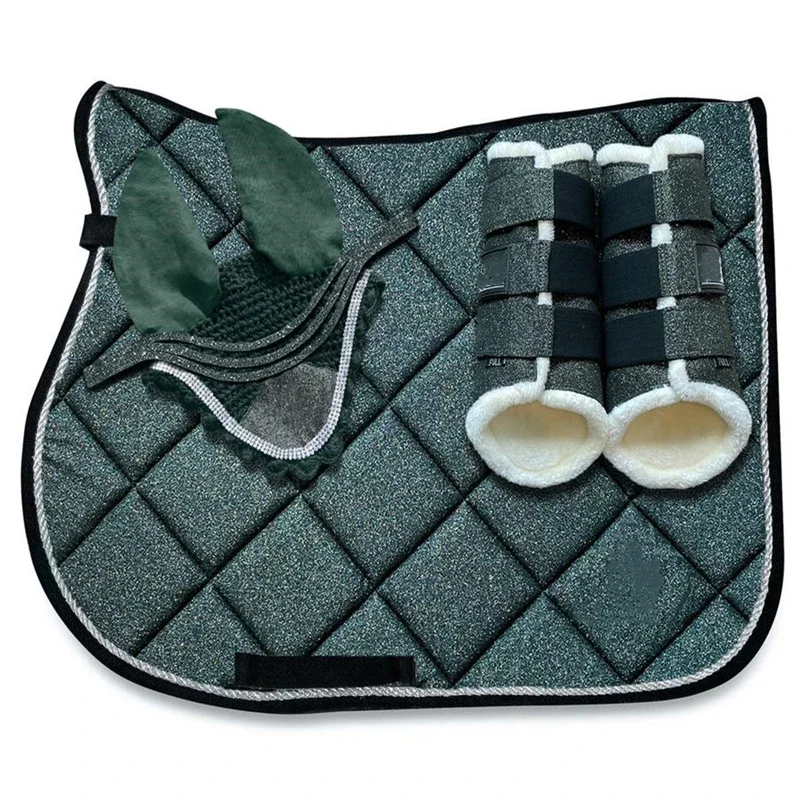 Shiny Saddle Pad Set, Horse Boots, Medicine Bell, Boots Sheet, equestrian Fly Mask, Dressage