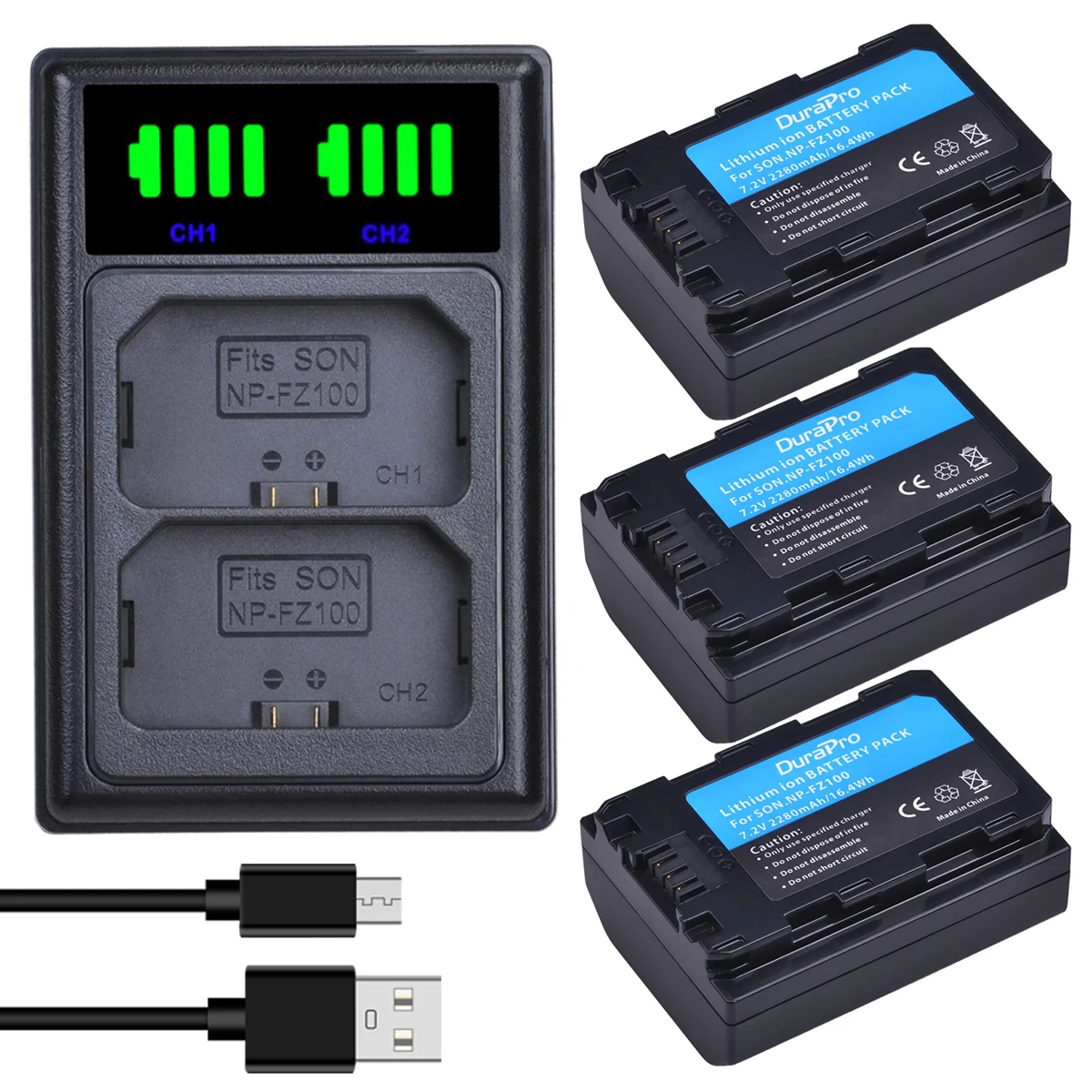 Durapro 2280Mah Np-Fz100 Bateria Npfz100 Np Fz100 Batteria + Caricabatterie Led Per Sony Np-Fz100 Bc-Qz1, Sony A9, A7R Iii, A7 Iii,A6600