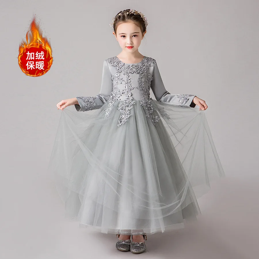 

Winter Fleece Teens Girls Princess Dress Children Evening Party Dress Flower Girls Wedding Gown Kids Dresses For Girls Costume
