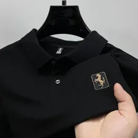 Chemises polo pour hommes en coton pur, grande taille, manches courtes, col rabattu brodé, t-shirts décontractés pour hommes, été 1