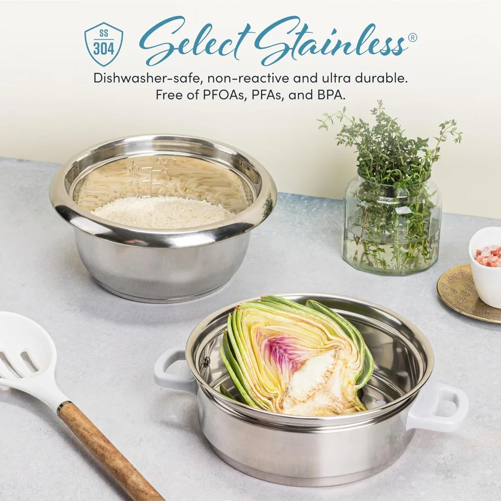 6-Cup (Cooked Yield ) / 1.2Qt. Select Stainless Pot-Style Rice Cooker, & Food Steamer One-Touch Operation White Electric Cooker 3