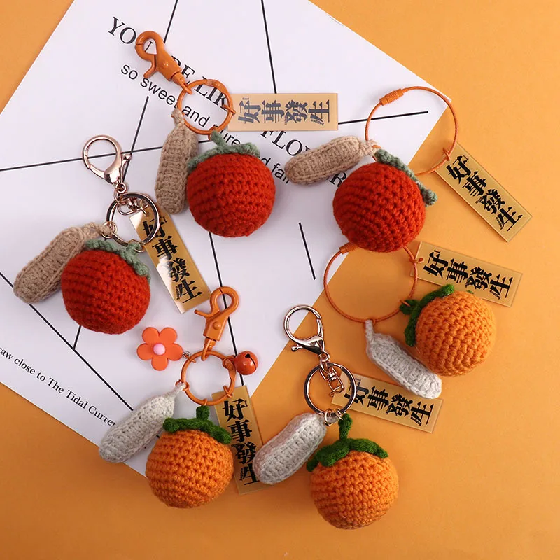 

Cute Fruit Keychain Pendant Persimmon Crochet Yarn Key Chain Holder Car Backpack Hanging Keyring Gift for Couple Friend Family