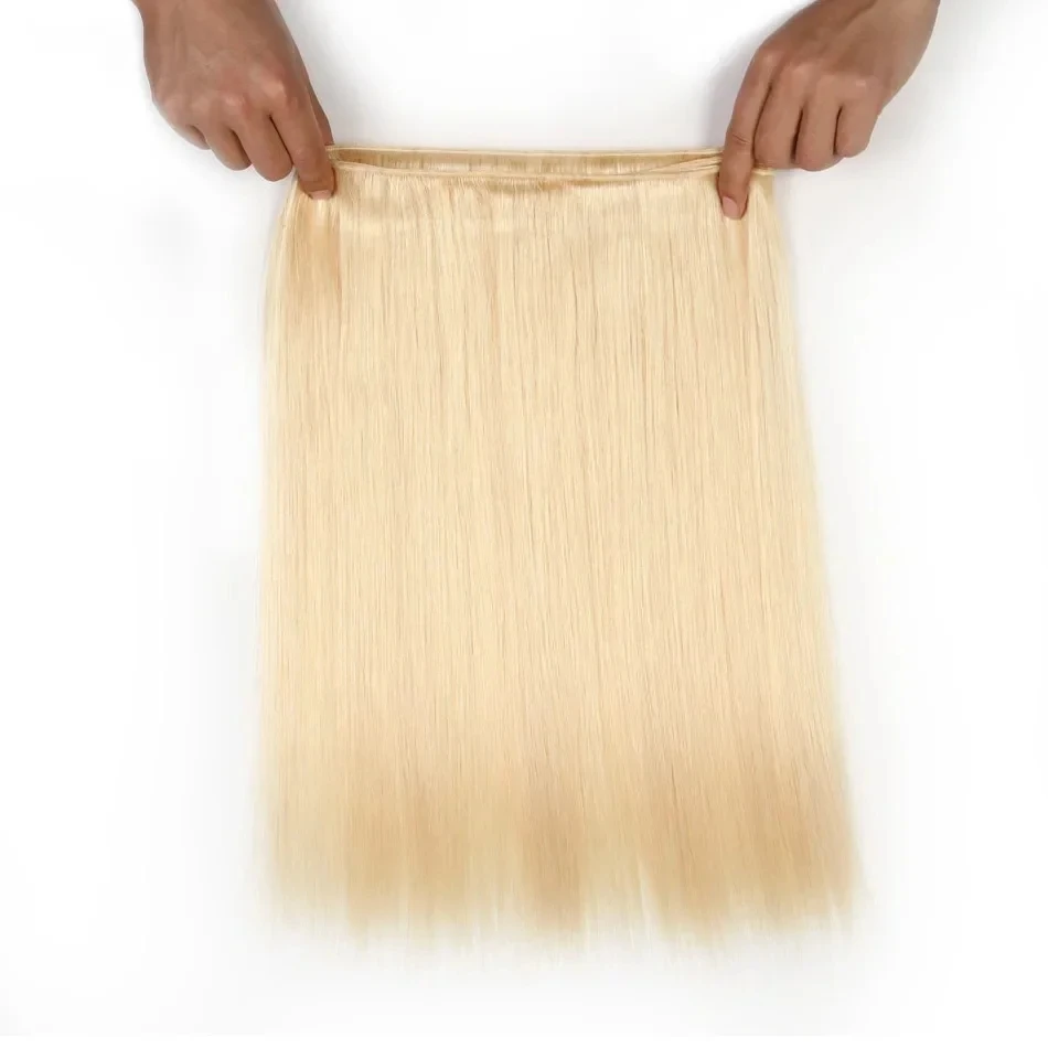 Extensioni di capelli umani lisci biondi 613, 1/3/4 fasci di capelli umani vergini biondi colorati, trama per donna - immagine 5