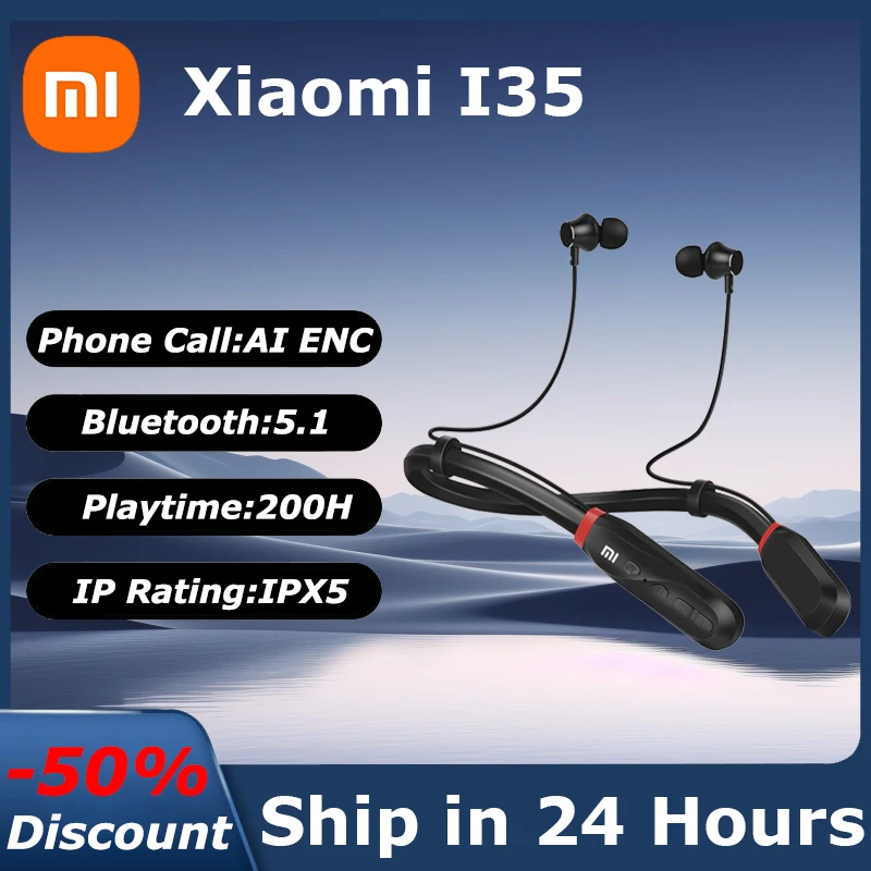 

Xiaomi I35 Earphones Bluetooth 5.1 Headphones Sport Earbuds Mijia Built-in Mic Neckband Headphone Redmi Stereo Earbuds Headset