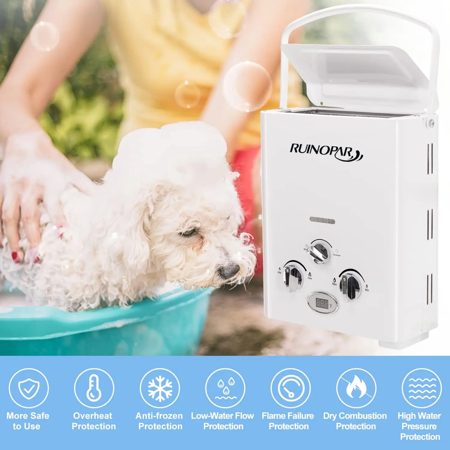 Water Heater Propane Tankless-6L 1.58GPM RV on demand Hot Gas Outdoor Digital Display Water Heater for Camping,Boat,Cabins