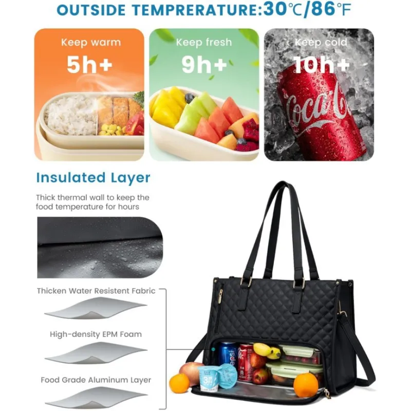 Multifunctional 2In1 Cooler Lunch Bags Insulated Handbag for Women Men Large Capacity Travel Picnic Lunch Box Food Delivery Bag 2