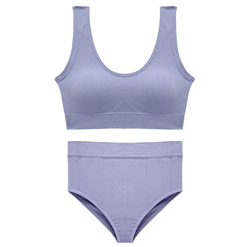 Women's Sport Underwear Set plus Size Seamless Wireless Bra Top Padded Comfortable Solid Lingerie Bra Suit