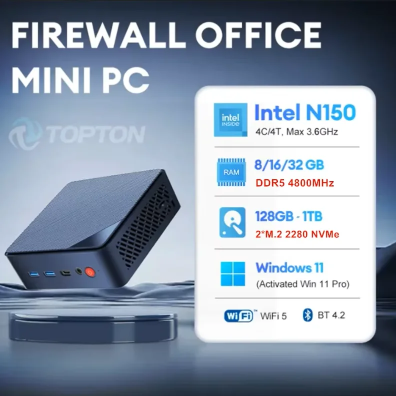 탑톤 미니 PC 방화벽 오피스 인텔 N150 2*2.5G LAN i226 DDR5 4800MHz 2*M.2 NVMe SSD 슬롯 미니 컴퓨터 NAS NUC 윈도우 11 WiFi