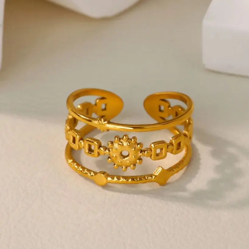 Stainless Steel Ring for Women Rotary Step Ring Multi-layer Jewel Unique Gift