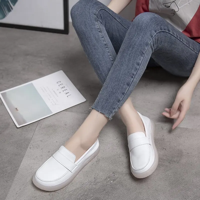 Spring Autumn Women Flat Shoes Woman Loafers Soft Casual Slip on Shoes Genuine Leather Footwear Lightweight Mother Flat Shoes