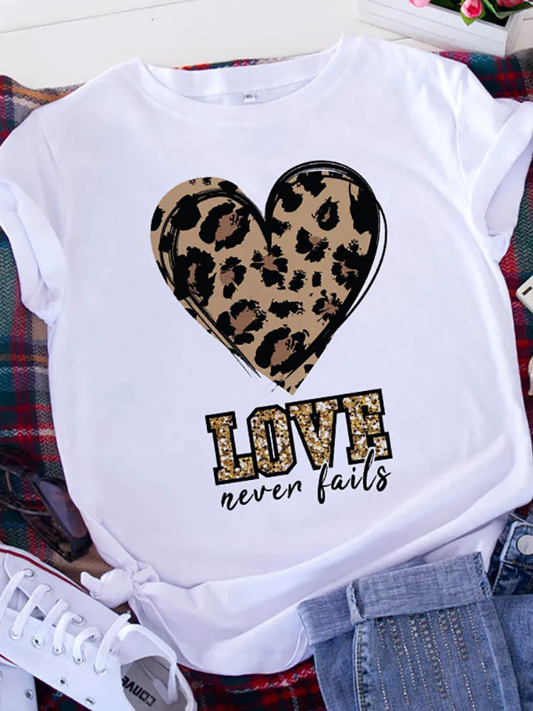 S03ab8676e8ce4545bb81b33505db4dc4I T-shirt Graphic Printed T Shirt Free Spirit Brave Soul Women Short Sleeve Leopard Love Tshirt Valentine's Day Heart Woman Tee