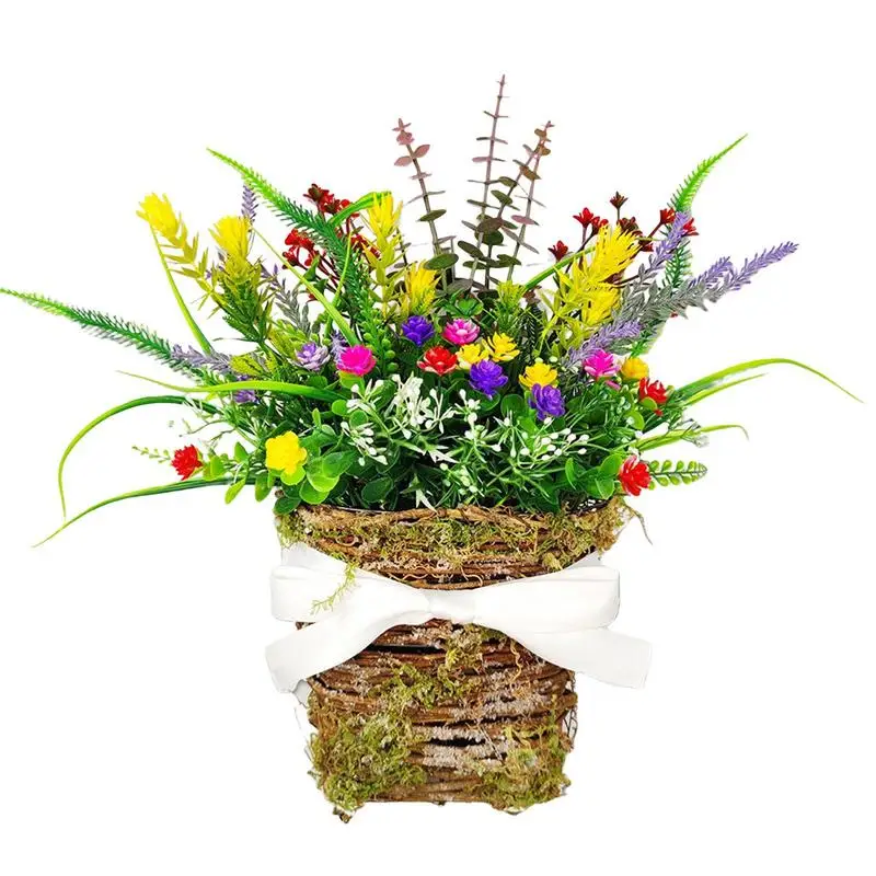 

Корзина для передней двери, венок, Весенняя настенная корзина для цветов с лютиками, растения, Настенный декор, корзина для цветов для женской дома