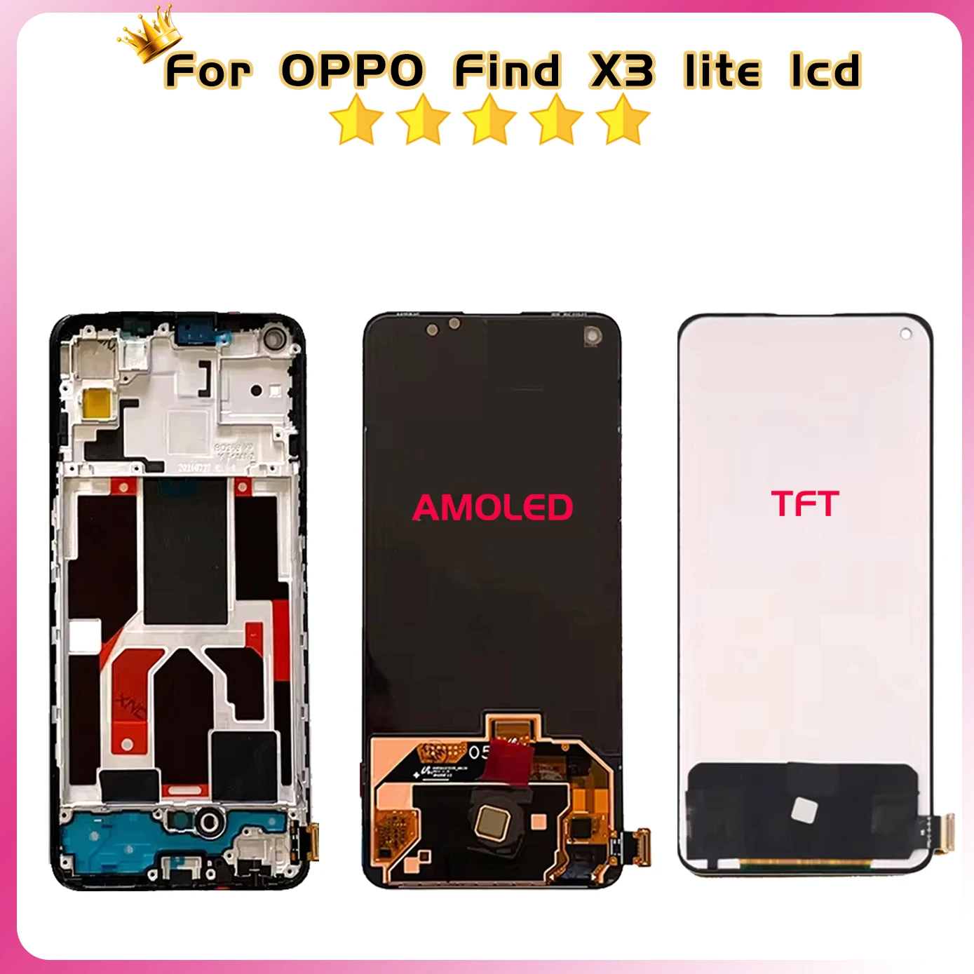 6.43" AMOLED For Oppo Find X3 Lite LCD CPH2145 Display Screen Touch Panel Digitizer For Find X3Lite Display Frame Replacement