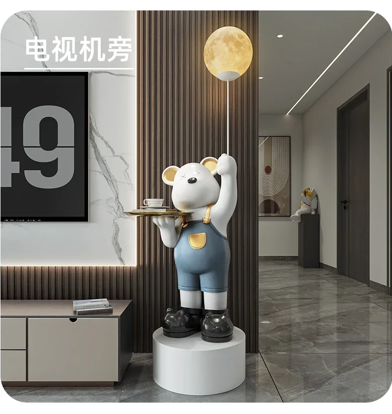 Large Moon Violent Bear Sculpture Ornaments, Bedroom TV Cabinet and Children's Room Creative Decorations, Home Luminous Gifts