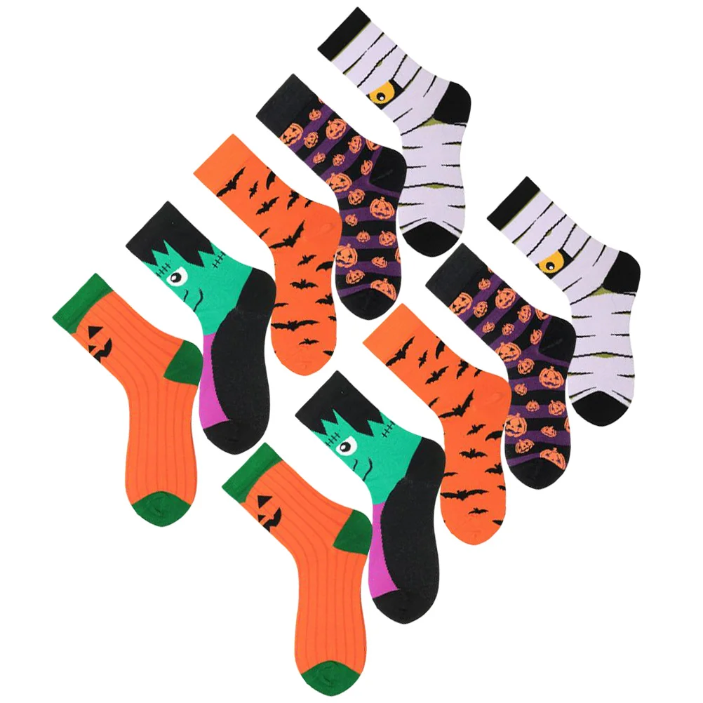 

5 Pcs Casual Socks Halloween Series Men's and Women's Mid-calf Lovers Pumpkins Cotton Spandex Ankle Cartoon