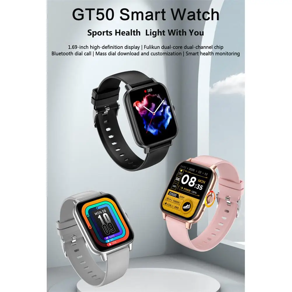 For Gt50 Intelligent Watch Bluetooth-compatible Call Waterproof Heart Rate Blood Pressure Blood Oxygen Monitoring Smartwatch